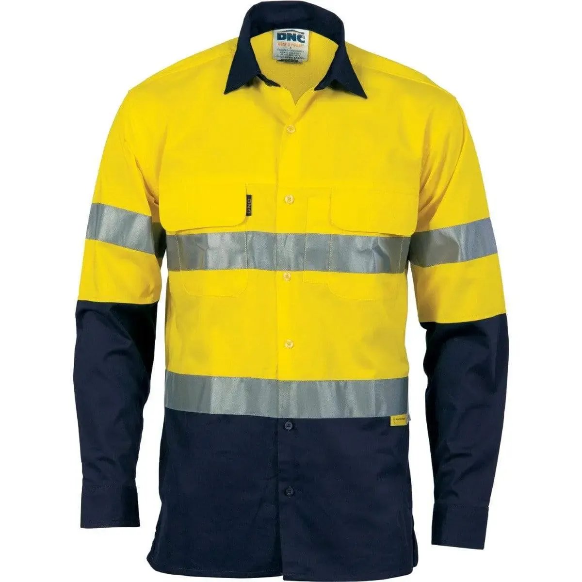Dnc Workwear Hi-vis 3 Way Cool-breeze Long Sleeve Cotton Shirt With Csr Reflective Tape - 3948